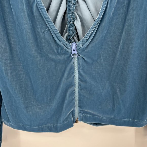 Tyler McGillivary Velvet Wave Blouse Top S Ruched Long Sleeves Backless Blue - Picture 9 of 10